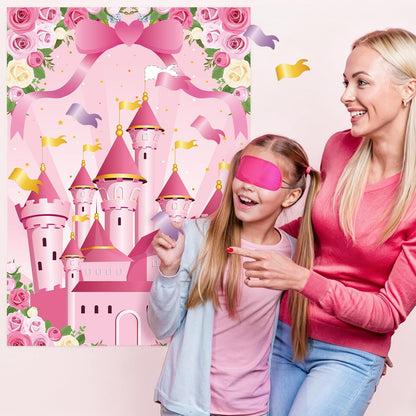 Pin The Crown on The Princess Party Games for Girls Princess Birthday Party with 24 Pcs Crowns, Large Princess Poster for Kids Girls Princess Birthday Party Princess Tea Party Decorations