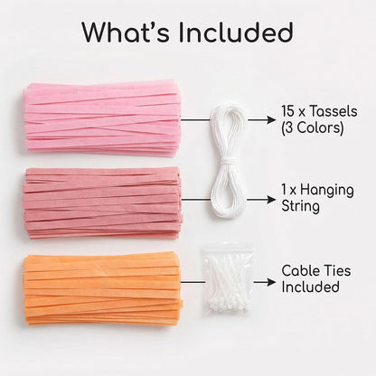 Tissue Paper Tassel Garland – 15-Pack Pink, Rose & Orange, 14-Inch DIY Party Decor for Baby Shower, Wedding & Photo Backdrop