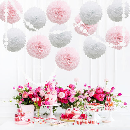 Pastel Tissue Paper Pom Poms Colorful Easter Macaron Kids Birthday Wedding Shower Tissue Flower Hanging Party Supplies(12pcs)