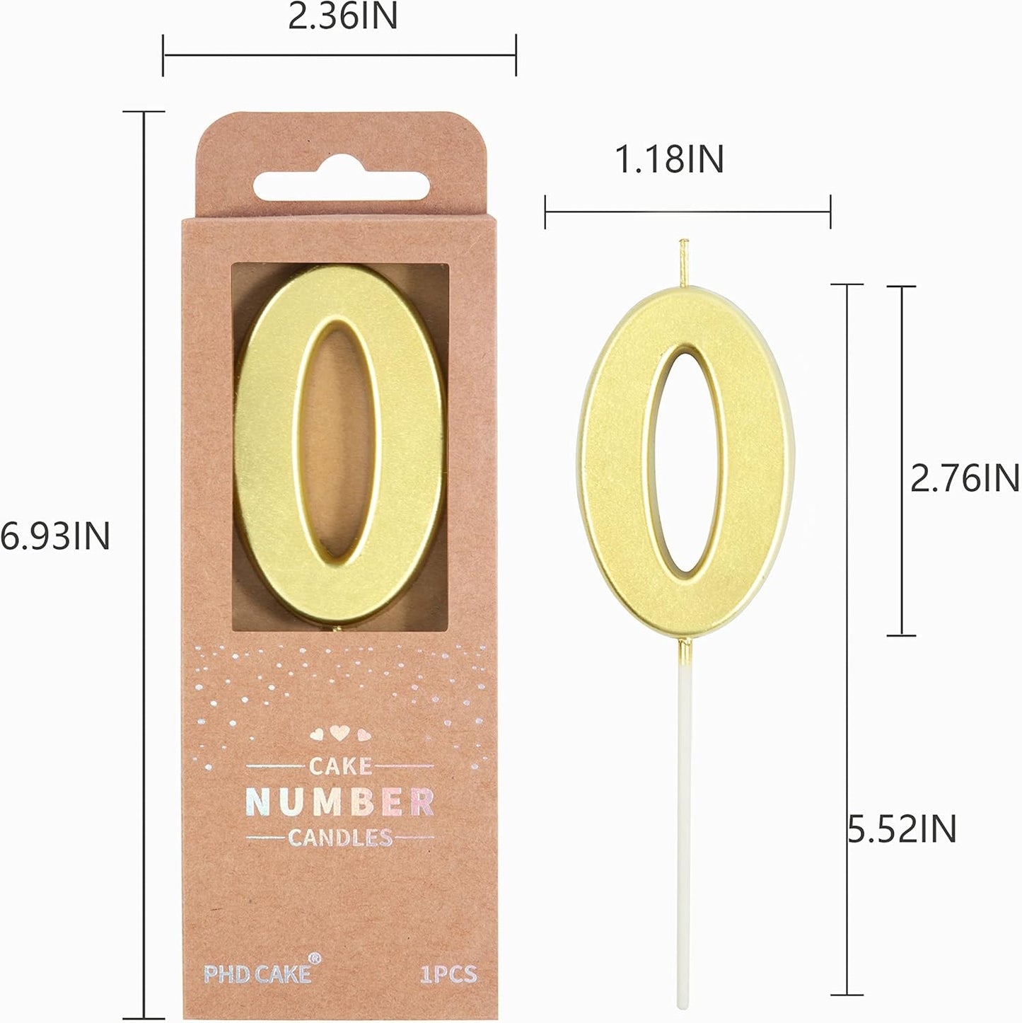 PHD CAKE 2.76 Inch Modern Gold 2 Number Birthday Candles, Gold Number Candles, Cake Number Candles, Party Celebration