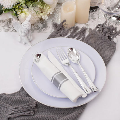 Supernal 240 Silver Plastic Silverware Set - 60 Sets Pre Rolled Napkins with Cutlery - Mirror Polished Real Look Disposable Silver Utensils- Elegant Heavy Duty Flatware for Weddings & Catering