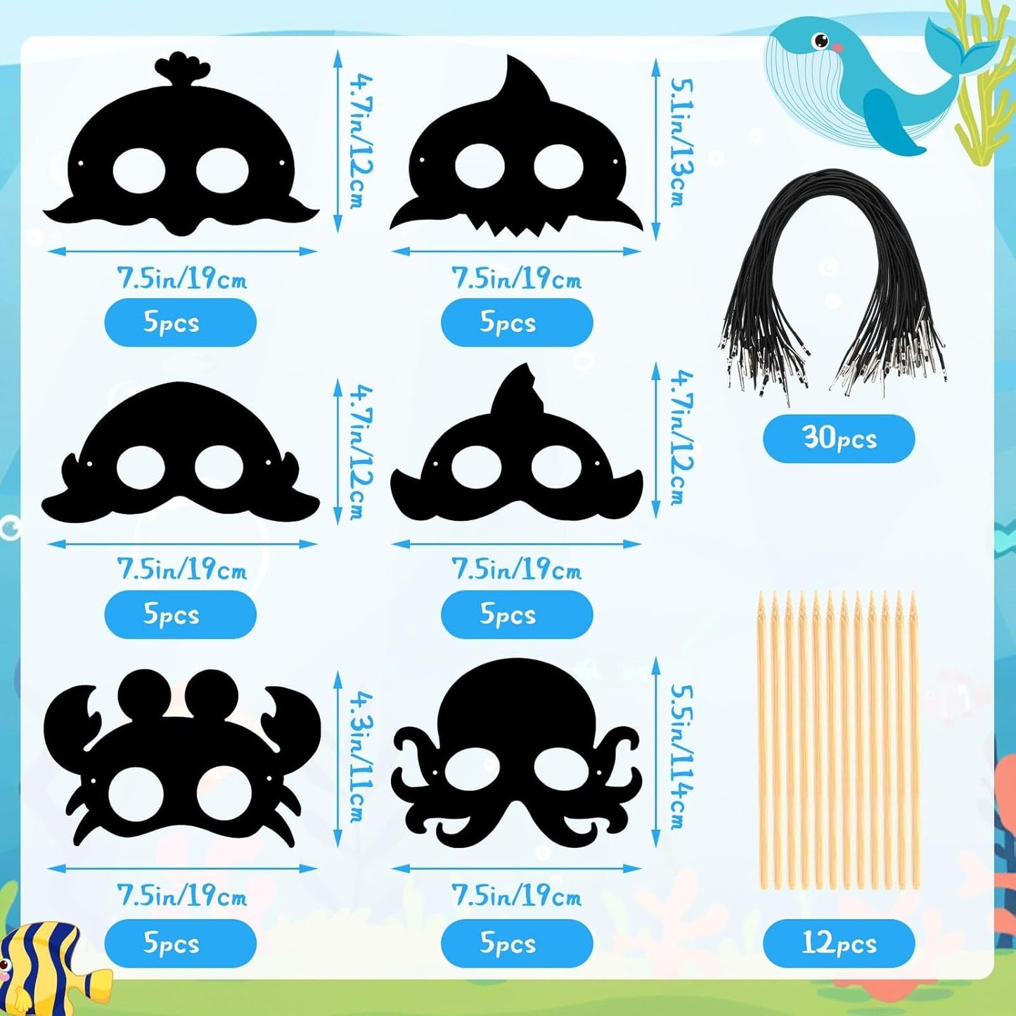 AUGSUN 30PCS Ocean Crafts, Colorful Ocean Animals Scratch Masks DIY Under The Sea Scratch Off Cards Magic Rainbow Scratch Art Summer Party Favors School Activities