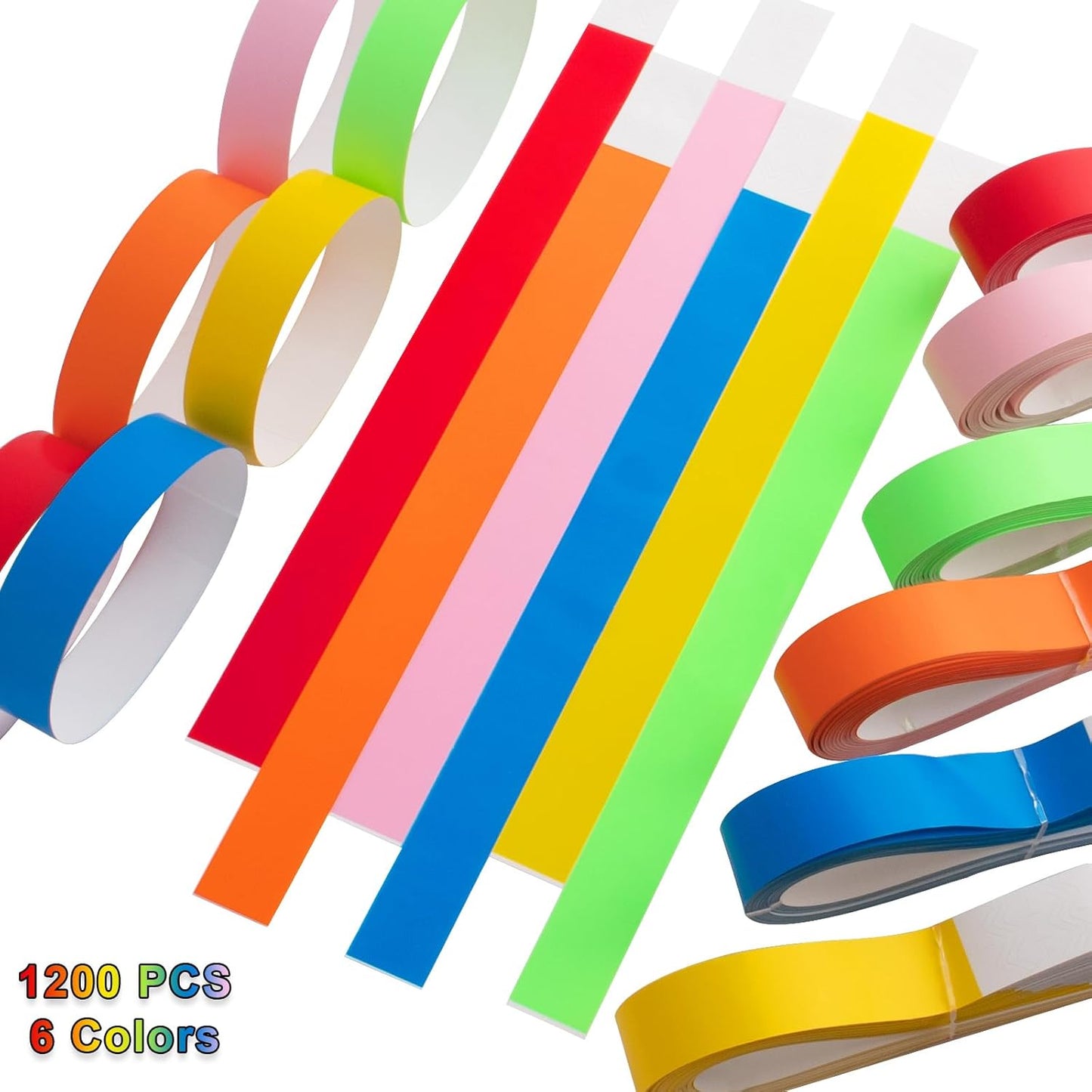 1200 Pcs Plastic Paper Wristbands for Events Neon Color Wrist Bands Concert Identification Wristbands Paper Bracelets Wristbands Party Hand Bands (Multicolor)