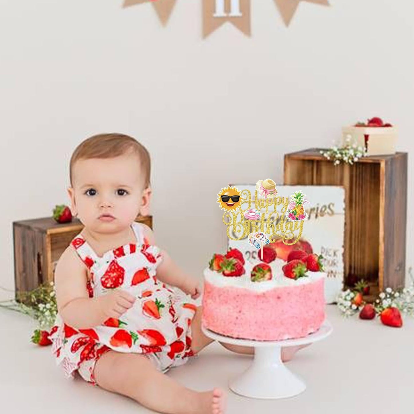 28 PCS Tropical Cupcake Toppers Glitter Leaf Pineapple Flower Palm Tree Flamingo Cupcake Picks Aloha Cake Decorations for Summer Hawaiian Luau Theme Baby Shower Birthday Wedding Party Supplies