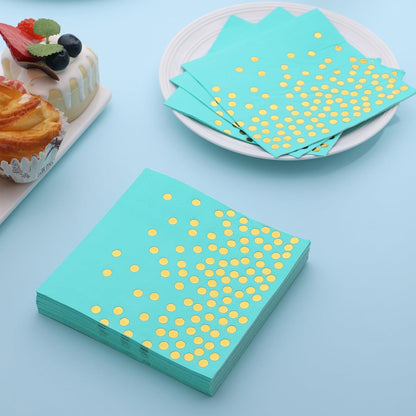 100PCS Blue Party Napkins Gold Dot Cocktail Paper Napkins Beverage Napkin for Birthday Wedding Dinner Disposable Supplies