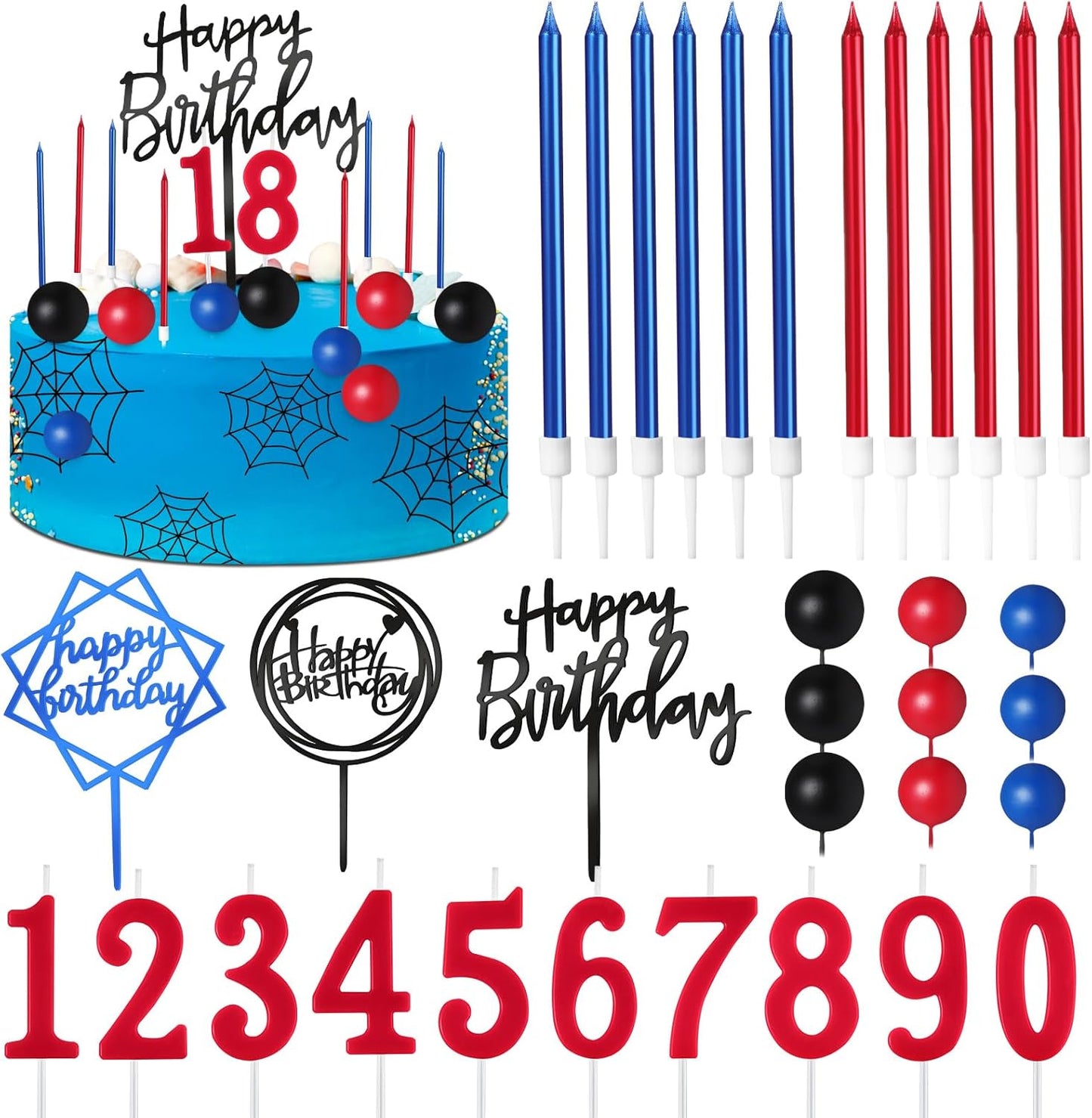 Yerliker 34 Pcs Happy Birthday Cake Toppers Decorations Birthday Candles DIY Cake Decor for Men Women Wedding Anniversary(Gold)