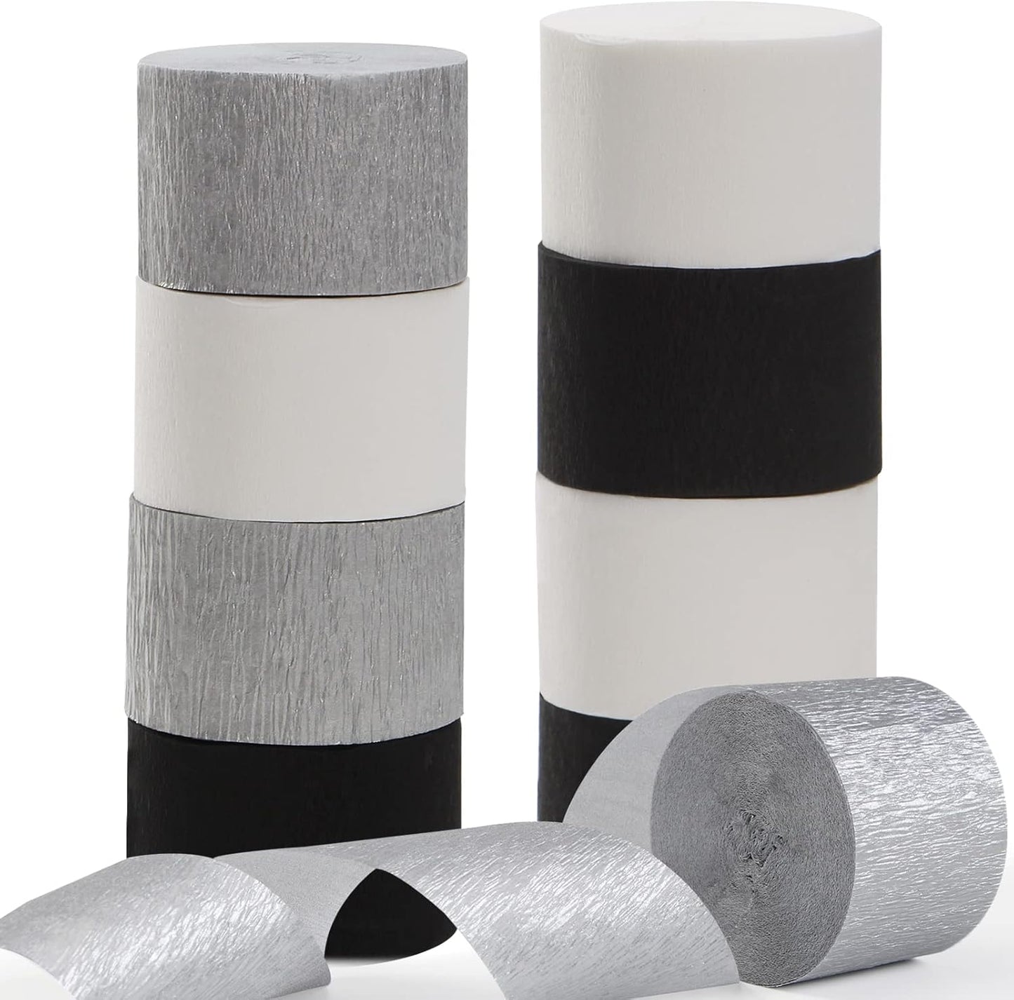Navy-Blue White- Silver Crepe Paper Streamers - 9 Rolls Royal Blue Graduation 2025 Men Boy Birthday Party Decorations Streamer Wedding Bridal Shower Paper Garland Fathers Day Decor Panduola