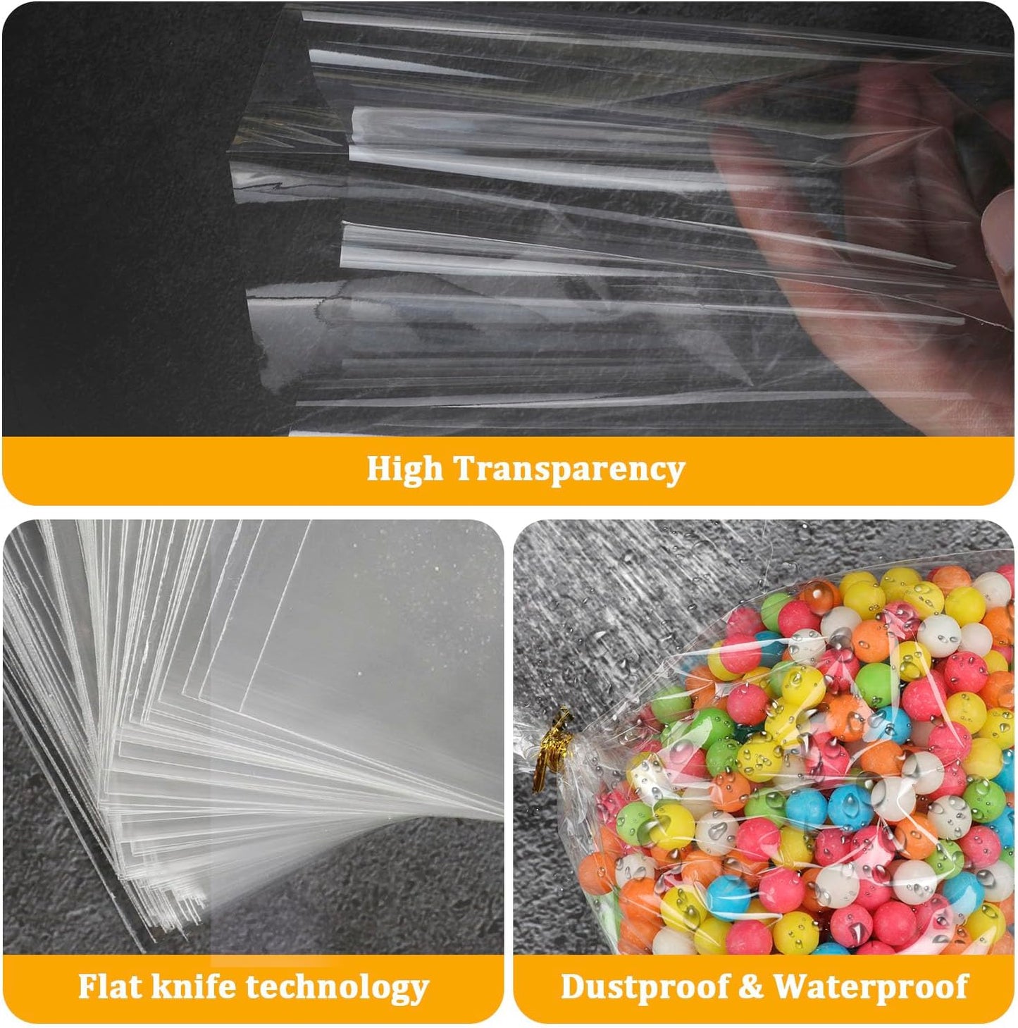 Labeol 200pcs Cellophane Bags 5x11 Treat Bags with Ties Clear Gift Candy Cookie for Packaging Party Favor Halloween Christmas Gift Wrapping