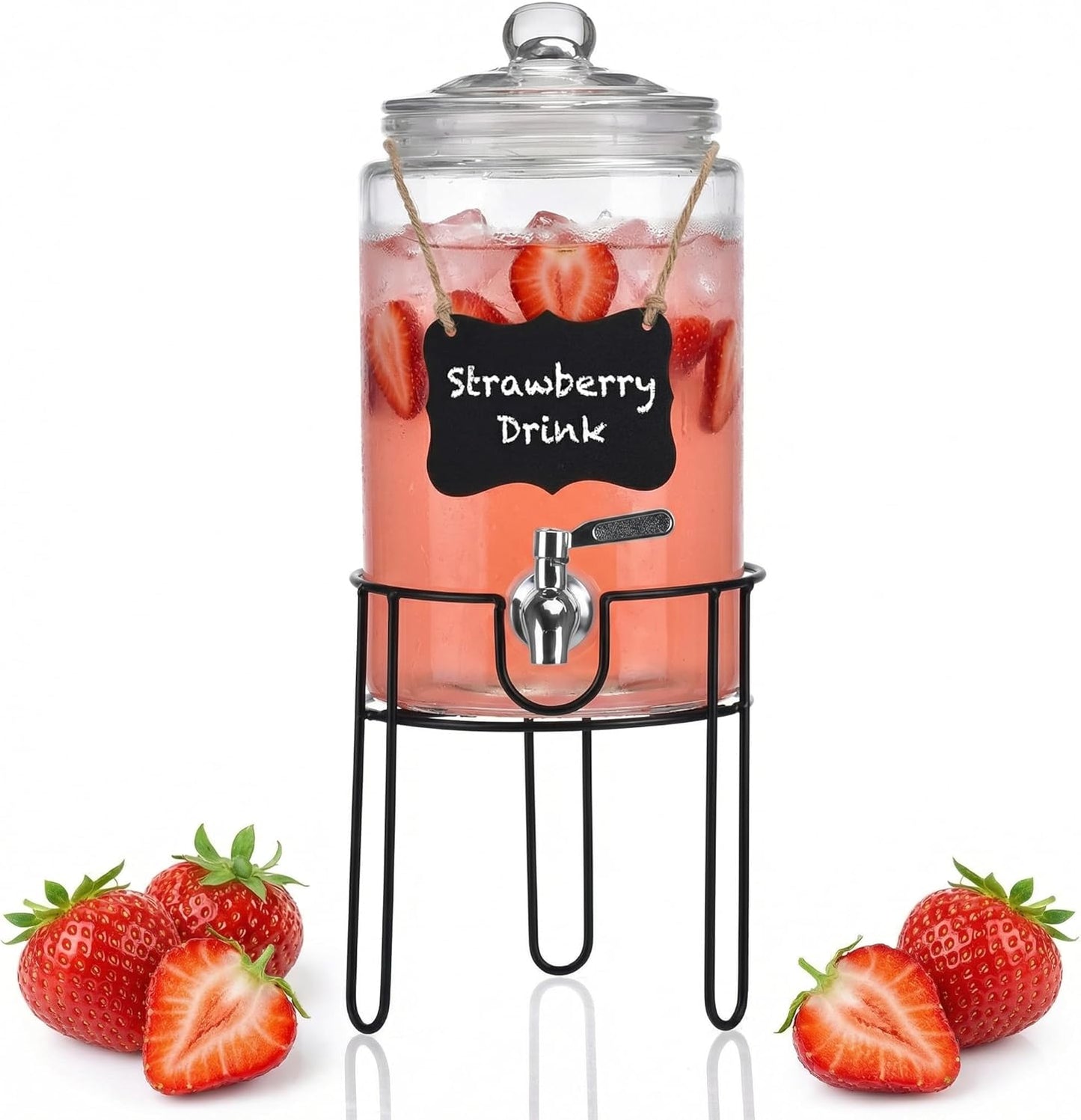 1 Gallon Glass Drink Dispenser Set of 2, Drink Dispensers for Parties, Beverage Dispenser with Stand, Glass Lid, 100% Leakproof Spigot, Ideal for Lemonade, Juice, Iced Tea, Laundry Detergent Dispenser
