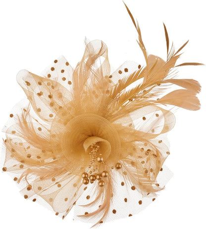 DRESHOW Fascinators Hat Flower Mesh Ribbons Feathers on a Headband and a Clip Tea Party Headwear for Girls and Women - Colors B