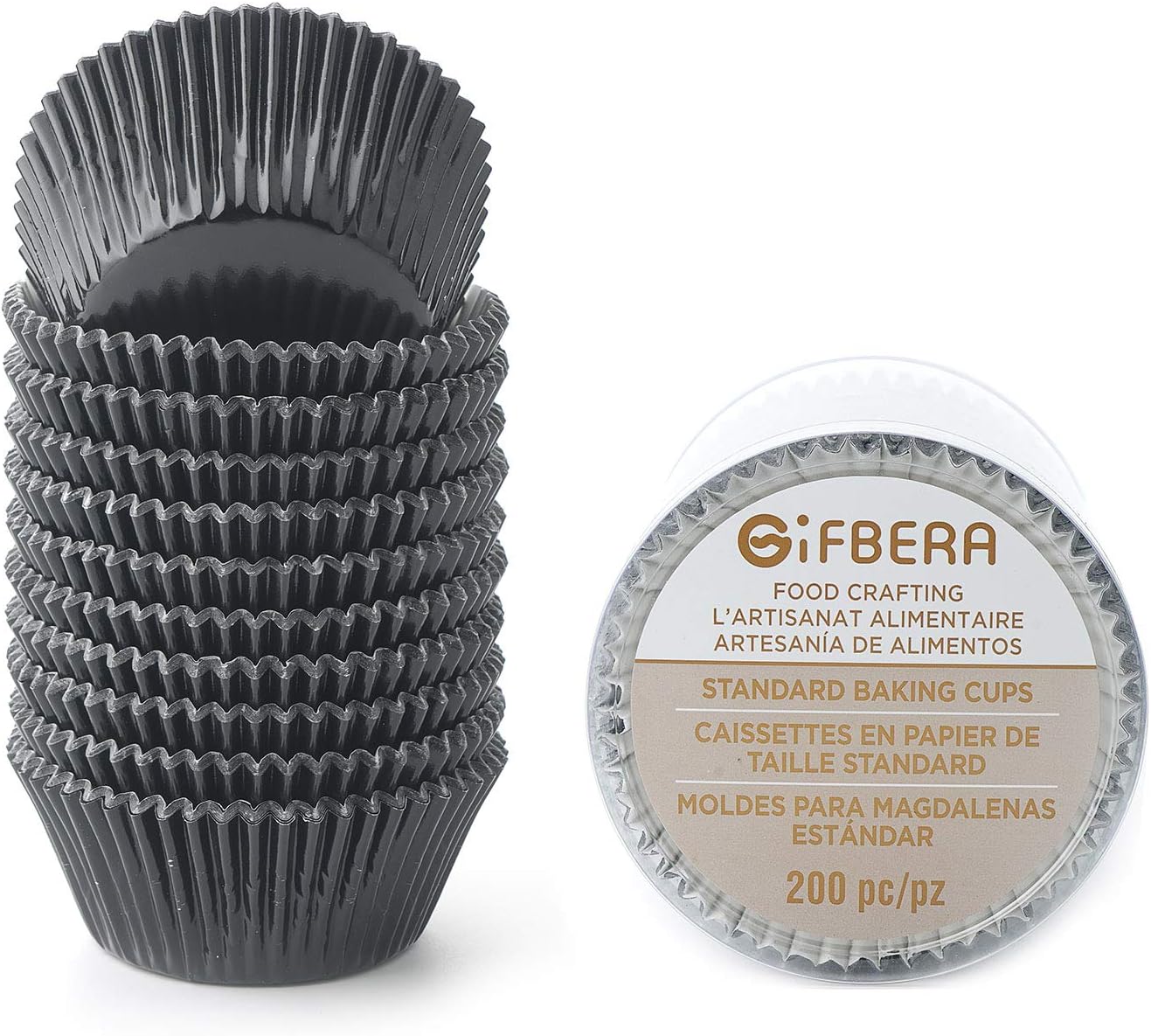 Gifbera White Metallic Foil Cupcake Liners Standard Size Baking Cups, 200-Count