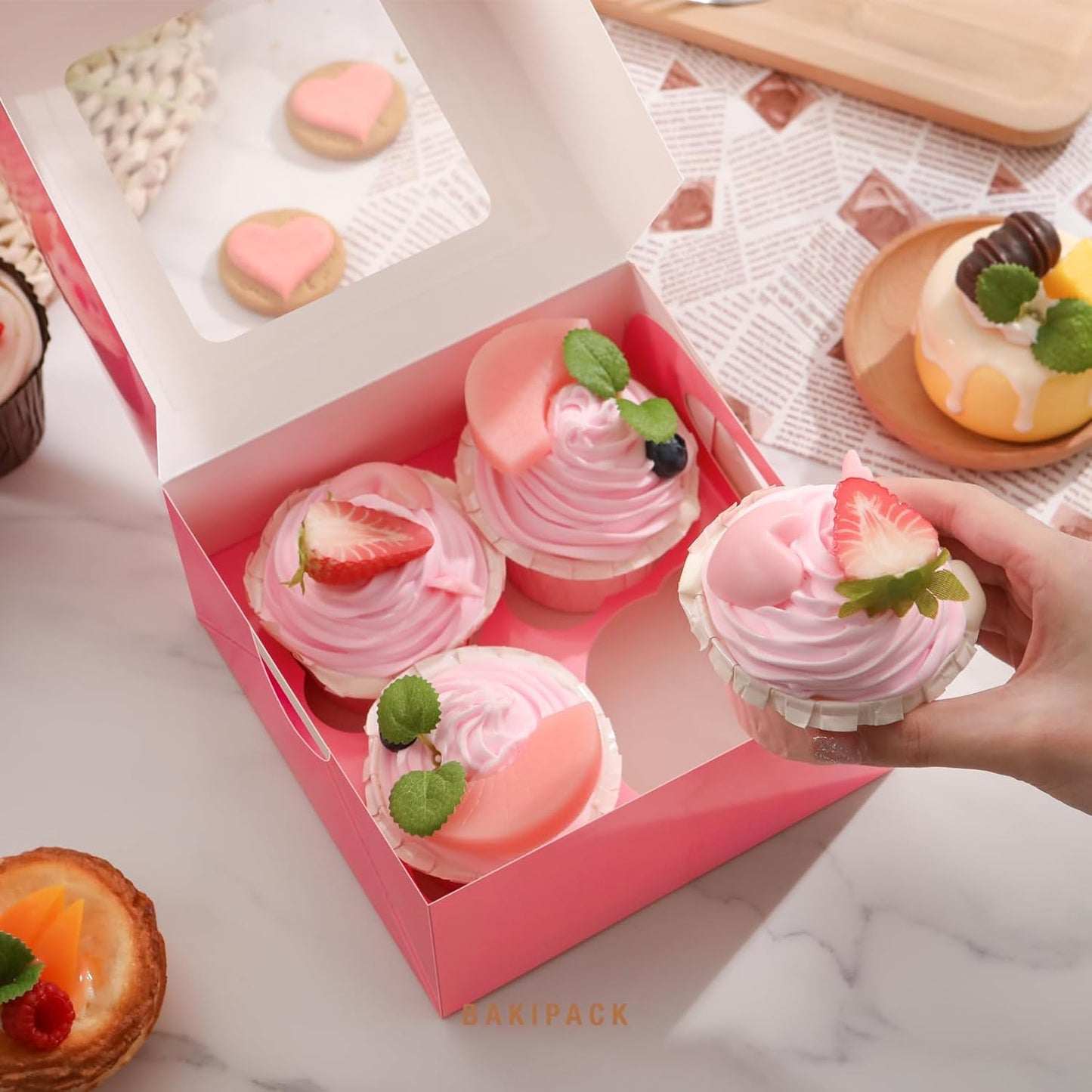 25 Pink Cupcake Boxes, Cupcake Boxes 6 Count with Window and Inserts, Mother's Day Cupcake Holders for Cupcakes, Muffins, Cookies