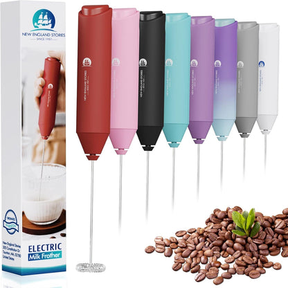 Powerful Milk Frother Wand - Mini Handheld Milk Frother with Stainless Steel Whisk - Battery-Powered Drink Mixer for Coffee, Lattes, Cappuccinos, Matcha - Coffee Enthusiasts Gift - Black