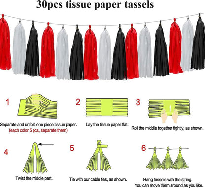 30pcs Paper Tassels Garland Banner Tissue Paper Tassel DIY Hanging Paper Decorations Party Tassel Garland Decor Baby Shower Nursery Wedding Festival Baby Shower Decoration(30, White)