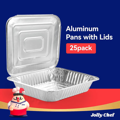 JOLLY CHEF 9x13 Aluminum Foil Pans (30 Pack) - Disposable Half Size Deep Steam Foil Pans for Roasting Turkey, Lasagna, Casseroles - Thanksgiving, Christmas, Parties, Catering