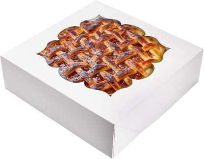 NPLUX 30 Pack Pie Boxes with Window 10x10x3 in Bakery Boxes Perfect for Pies, Cheesecake, Cookies, Muffins and Chocolate Covered Strawberries (White)