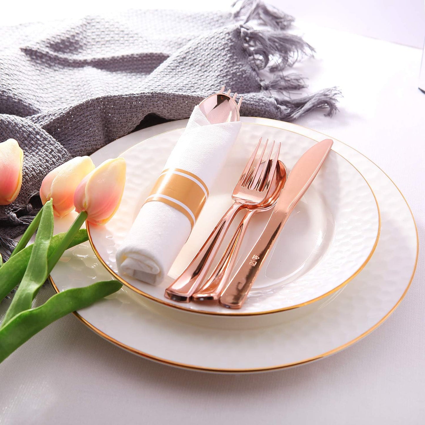 Supernal 240 Silver Plastic Silverware Set - 60 Sets Pre Rolled Napkins with Cutlery - Mirror Polished Real Look Disposable Silver Utensils- Elegant Heavy Duty Flatware for Weddings & Catering