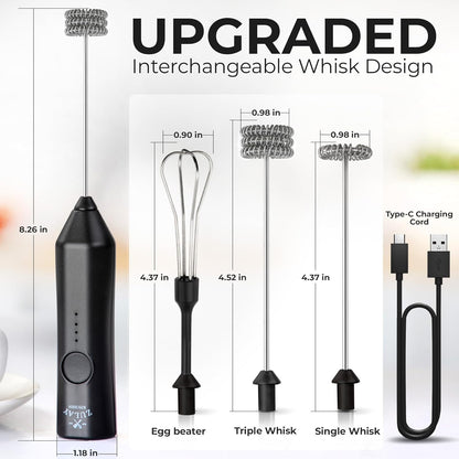 Zulay Kitchen Powerful Milk Frother Wand With Duracell Batteries - Ultra Fast Handheld Drink Mixer - Electric Whisk Foam Maker for Coffee, Lattes, Cappuccino & Matcha - Z1 Motor - Black - Colors D