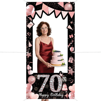 Pink 80th Birthday Neon Photography Banner Backdrop Glow Party Disco Dance Neon Theme Birthday Banner Photo Frame Props Props Selfie Background Face Cutout Photo Props Decoration