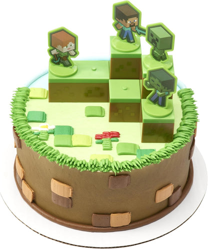 DecoPac Minecraft Lush Finds Rings, Cupcake Decorations Featuring Creeper, Alex, Steve and Axolotl! Multicolored 3D Food Safe Cake Toppers – 24 Pack