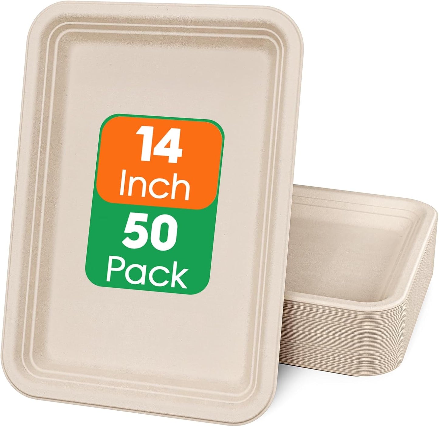 ECOLipak 100 Pack 14 Inch Disposable Food Crawfish Trays, Compostable Large Paper Plates, Disposable Thanksgiving Trays for Serving Food, Turkey, BBQ, Seafood Boil Party Supplies(White)
