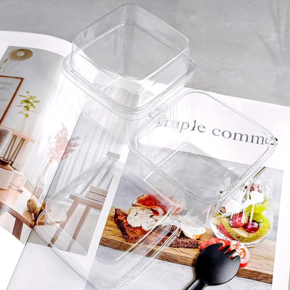 YOIYINI 25Pcs 8oz Mini Square Clear Dessert Cups with Lids and Spoons,Plastic Ice Cream Containers,Fruit Cups with Lid for Party,Disposable Dessert Cups for Fruit,Salads,Cupcakes,Parfait,Pudding