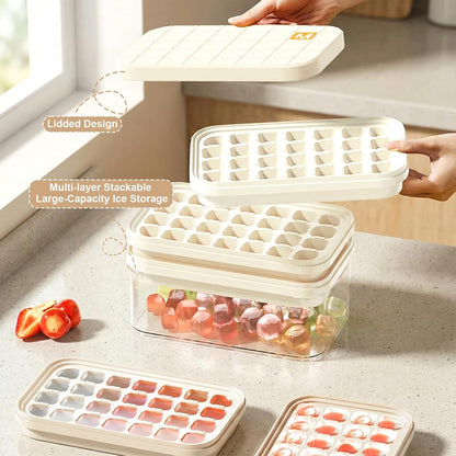 Compact Ice Cube Tray with Lid and Bin, Mini Press-Type Ice Cube Maker for Freezer, Space-Saving Small Ice Bucket with Tongs for RV, Office, Mini Ice Cube Trays & Water Bottles, BPA-Free (Green)