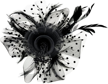 DRESHOW Fascinators Hat Flower Mesh Ribbons Feathers on a Headband and a Clip Tea Party Headwear for Girls and Women - Colors A