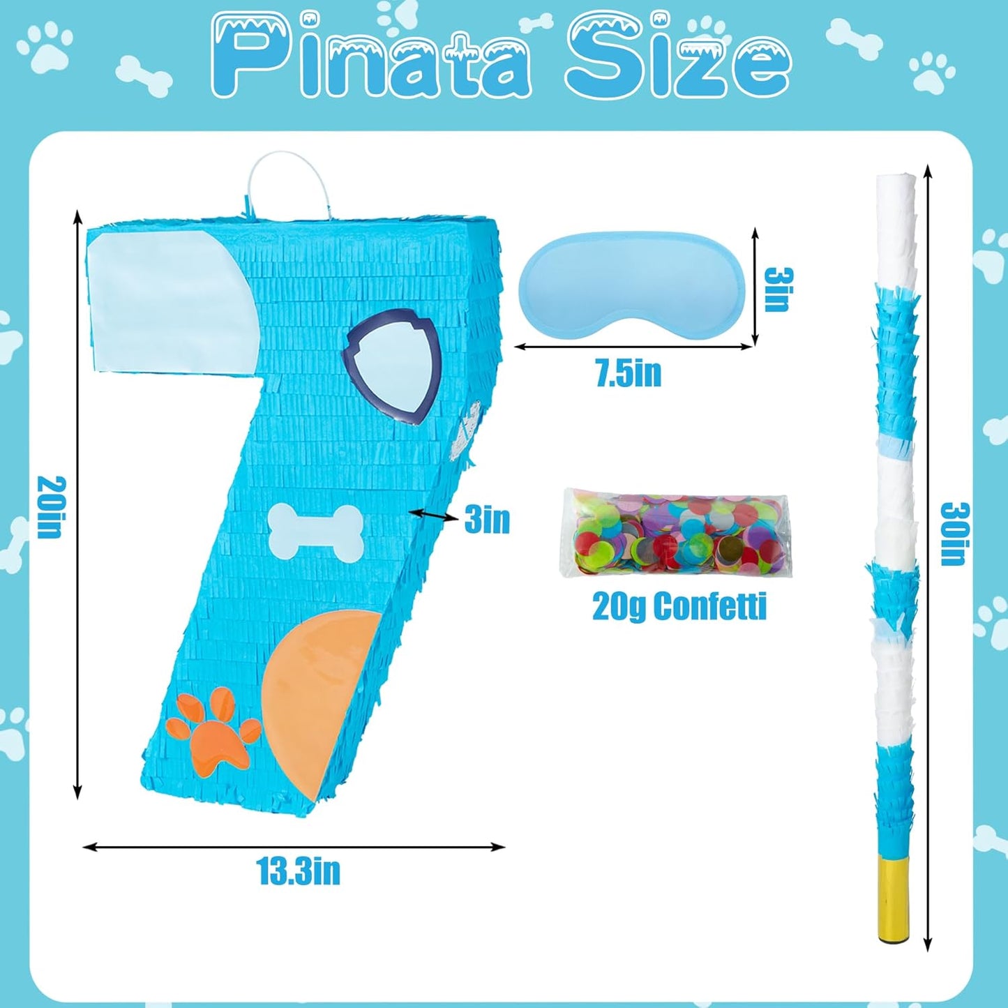PCFING 20 Inch Dog Paw Number 1 Piñata with 30 Inch Piñata Stick Blindfold Confetti for Boy Girl Adults Birthday Party Decorations, Anniversary Celebration, Fiesta