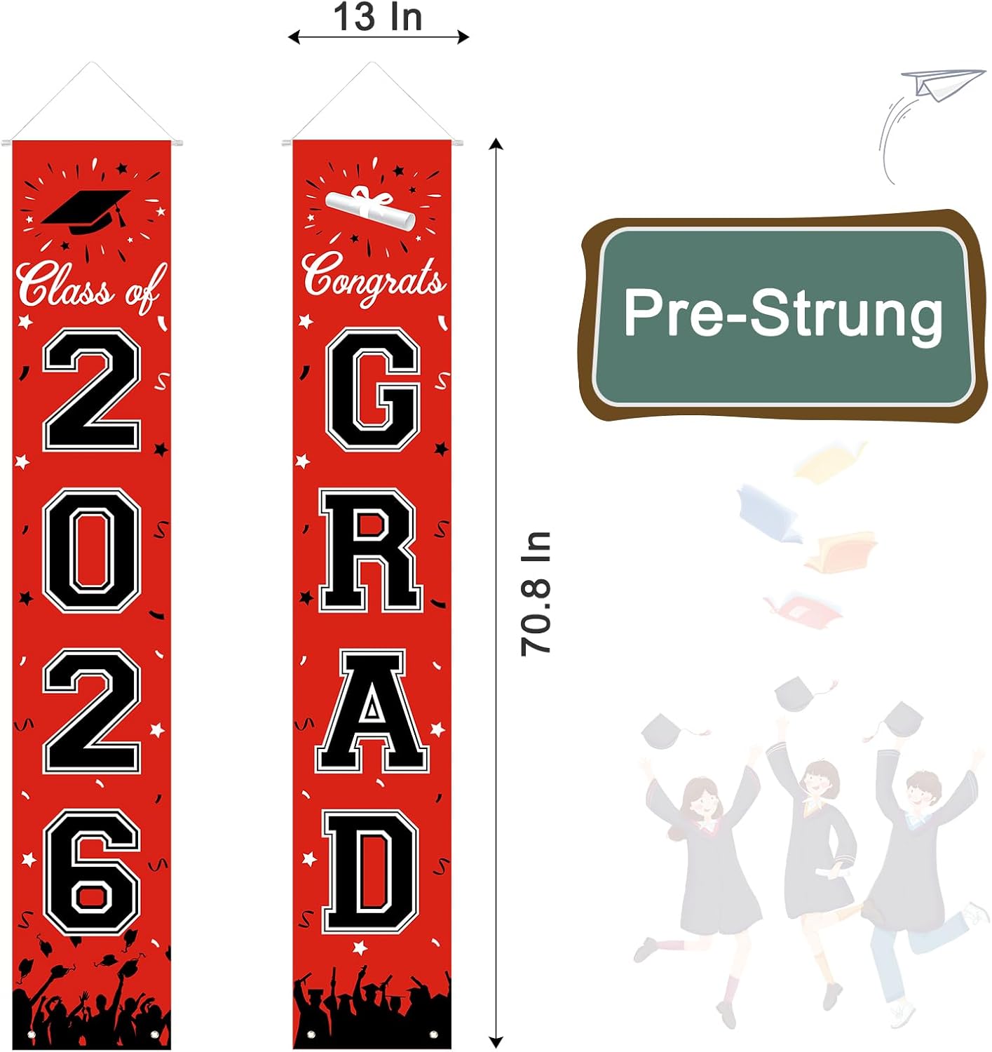 2026 Graduation Decorations, Graduation Banner Class of 2026, Hanging Congratulations/Congrats Grad Banner for Door and Porch, Party Decor - Black