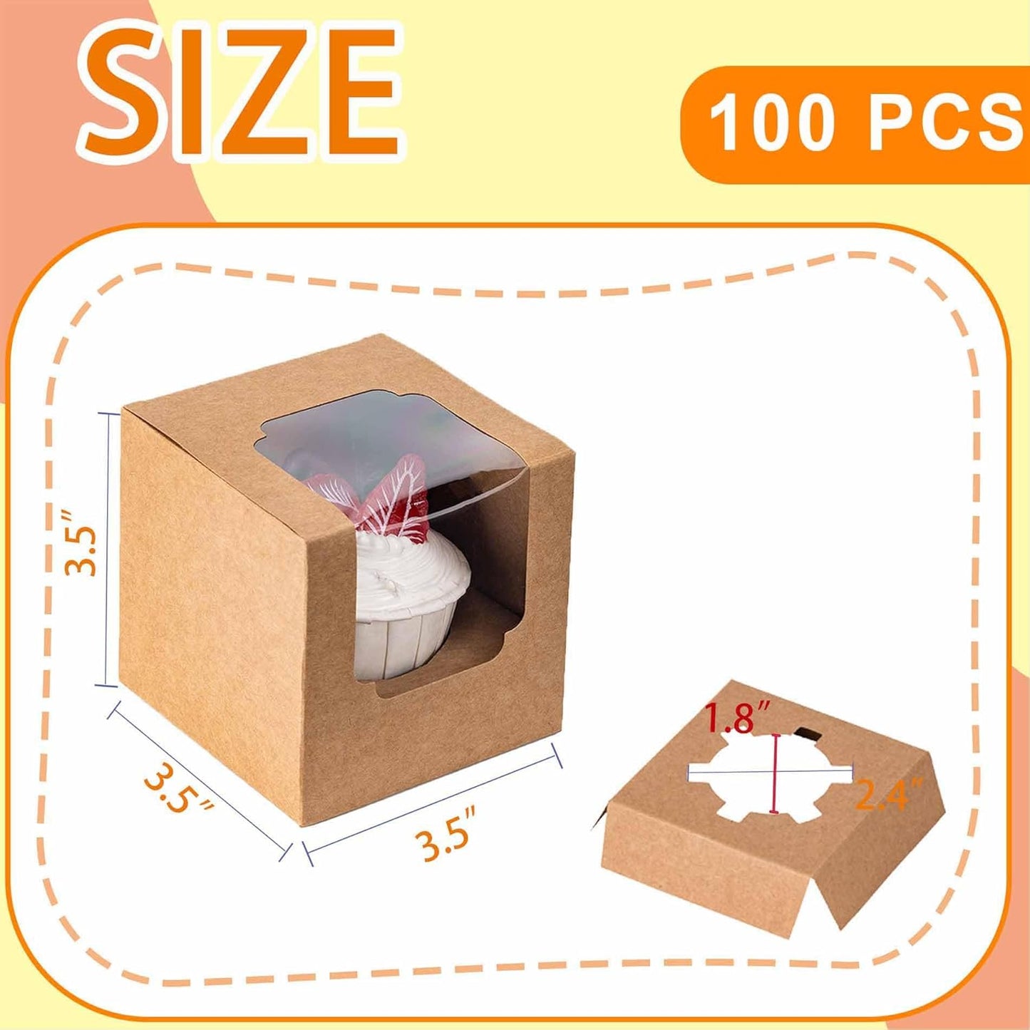 BOOMIBOO 50 Pack Individual Cupcake Containers, Cupcake Boxes with Window, Food Grade Cupcake Holders with Inserts, Stackable Deep Cupcake Carrier (White)