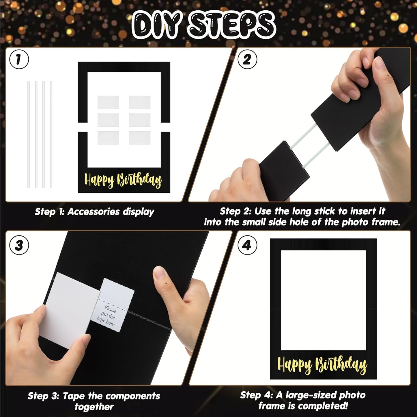 Beeveer 32 x 24 Inch Extra Large Happy Birthday Photo Booth Selfie Frame Props Picture DIY Cutouts Photo Backdrop Cardboard Props for Party Supplies Favors(Vertical,Shiny Gold)