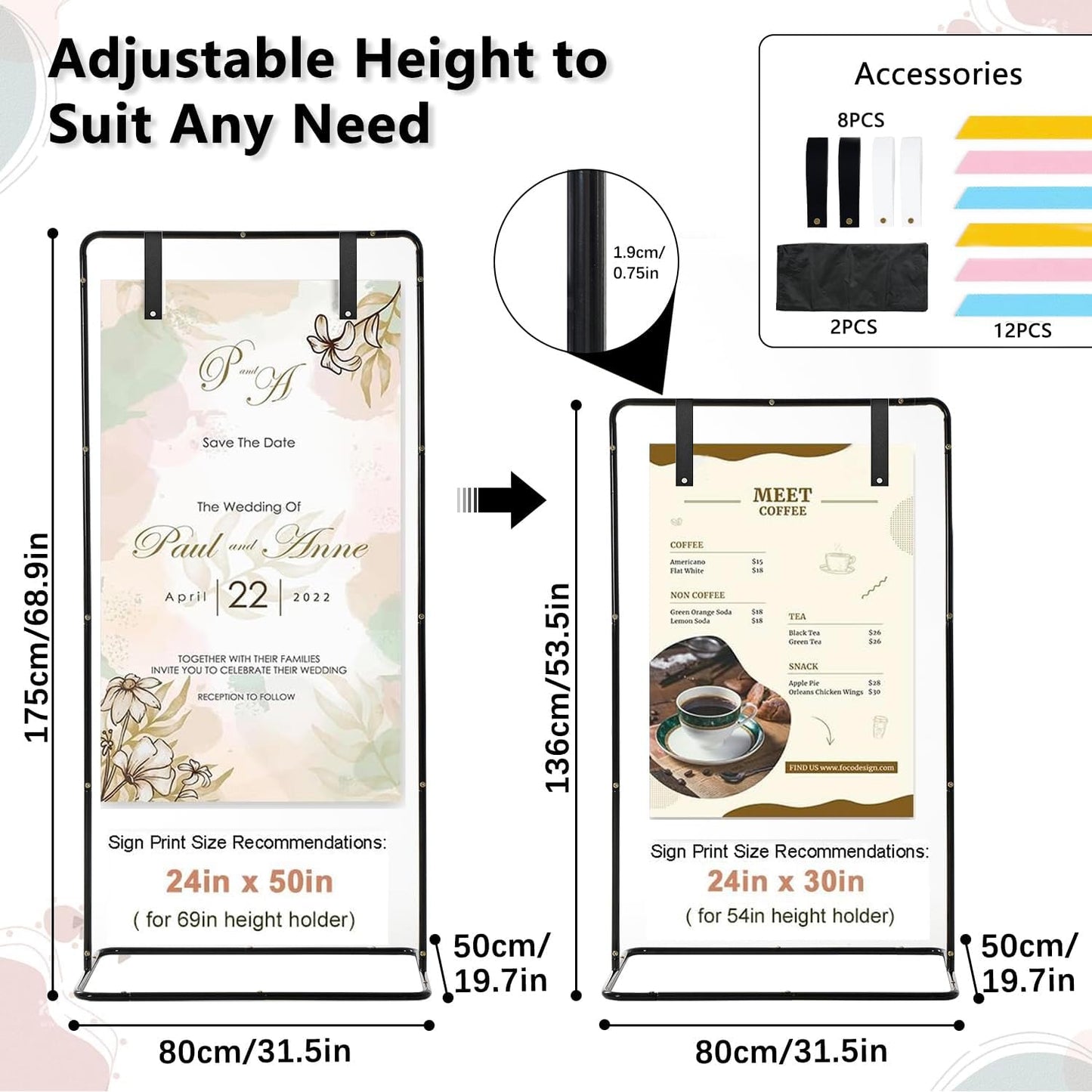 Wedding Welcome Sign Stand, 69" Wedding Sign Holder for Seating Charts ,Welcome to Our Wedding Sign Stand for Event Decor,Welcome Sign Stand for Party to Welcome Guests