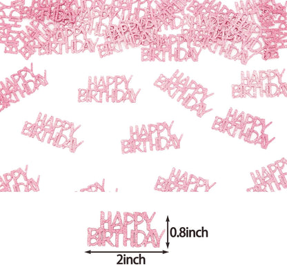Pink Happy Birthday Confetti - Girl Birthday Party Decorations - Light Pink Glitter Scatters for Baby Girl Party Table Decor Supplies - 100PC