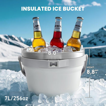 COKTIK 7L Insulated Ice Bucket with Lid，Double Wall Vacuum Stainless Steel Beverage Bucket Keeps Frozen Longer，Holds 6 Longnecks or 3 Bottles of Wine，for Cocktail, Champagne, Large Parties(Blue)