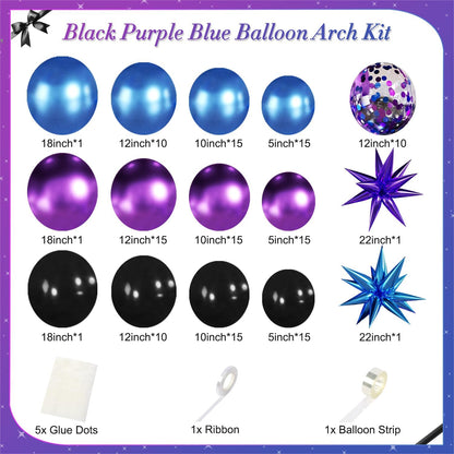 Blue White Silver Balloon Garland Arch Kit, 140Pcs Navy Light Metallic Blue Silver White Confetti Balloons With Stars for Birthday Wedding Birdal Shower Graduation Fathers Day Party Decorations