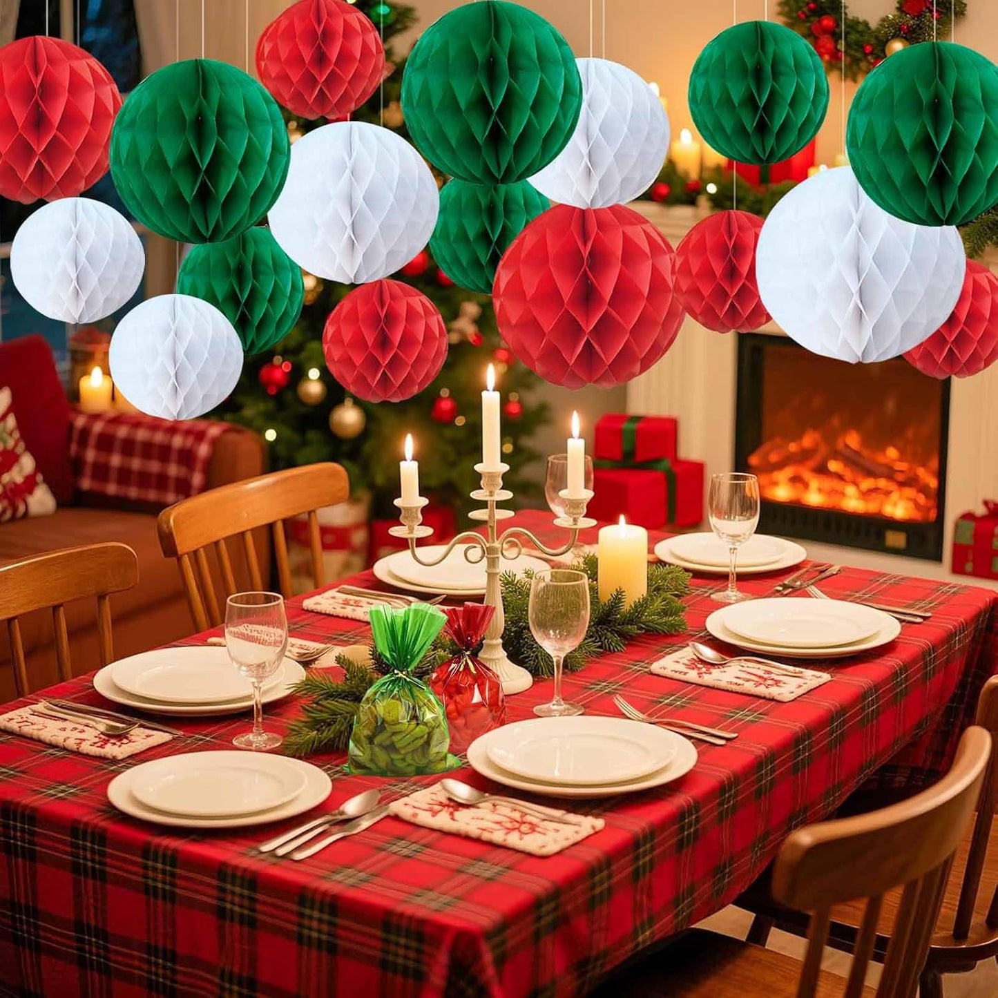 Rainbow Paper Honeycomb Balls,6 and 10 inch Hanging Tissue Pompoms,12 Pack Party Decorations