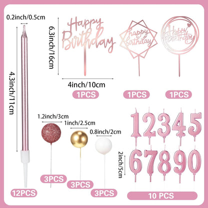 Yerliker 34 Pcs Happy Birthday Cake Toppers Decorations Birthday Candles DIY Cake Decor for Men Women Wedding Anniversary(Gold)