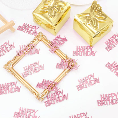 Pink Happy Birthday Confetti - Girl Birthday Party Decorations - Light Pink Glitter Scatters for Baby Girl Party Table Decor Supplies - 100PC
