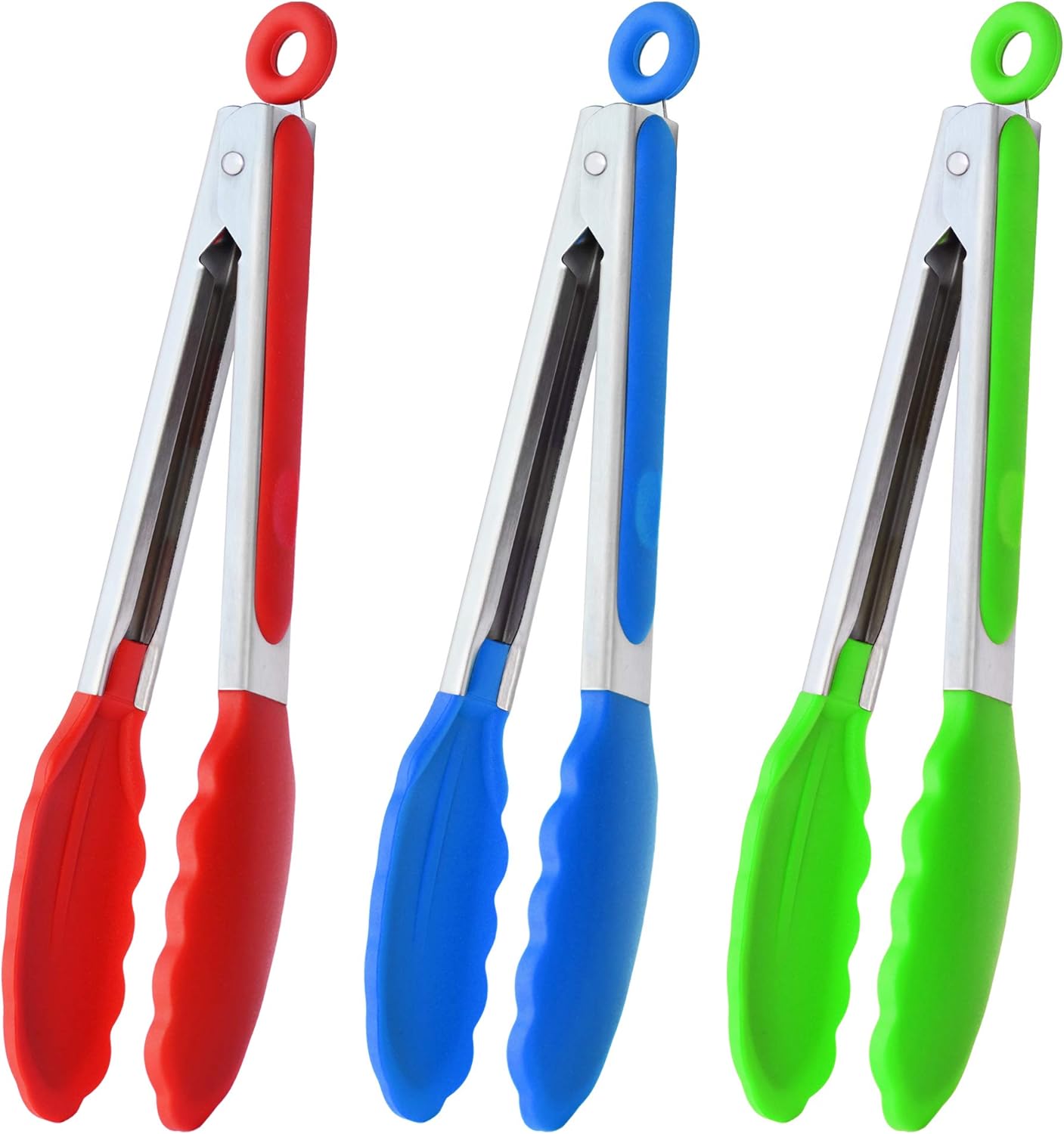 HINMAY Serving Tongs 9-Inch Cooking Tongs with Silicone Tips, Set of 3 (Black)