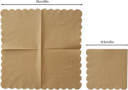 100 Pack Cocktail Napkin 2-Ply Scalloped Edged Dessert Napkins Folded 5 x 5 Inches Disposable Napkins for Dinner Wedding Birthday Party Bridal Anniversary Reception Event (Pink)