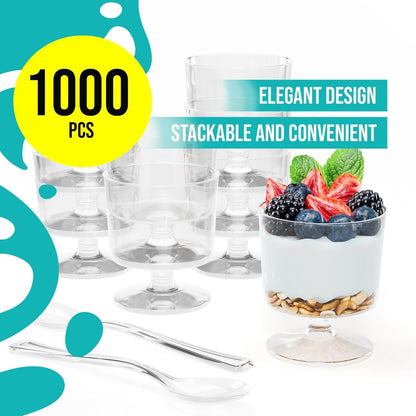 Exquisite Mini Dessert Cups With Spoons 200 Pcs - 2 Oz Square Clear Plastic Pudding Cups Disposable With Tasting Spoons 100 Sets | Mini Parfait Cup | Appetizer Cup For Party & Events