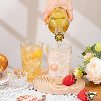 supernal 100pcs Gold Plastic Cups 12 oz, Glitter Clear Disposable Cups Heavy Duty, Fancy Plastic Cocktail Tumblers for Wedding, Parties Champagne & Mixed Drinks