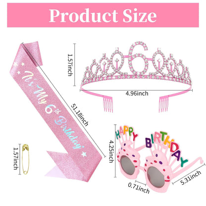 YARIEW 3rd Birthday Decorations, 3rd Glitter Purple Sash and Crown Kit with Happy Birthday Sunglasses, Tiara Princess Crown and Sash Party Outfit Accessory