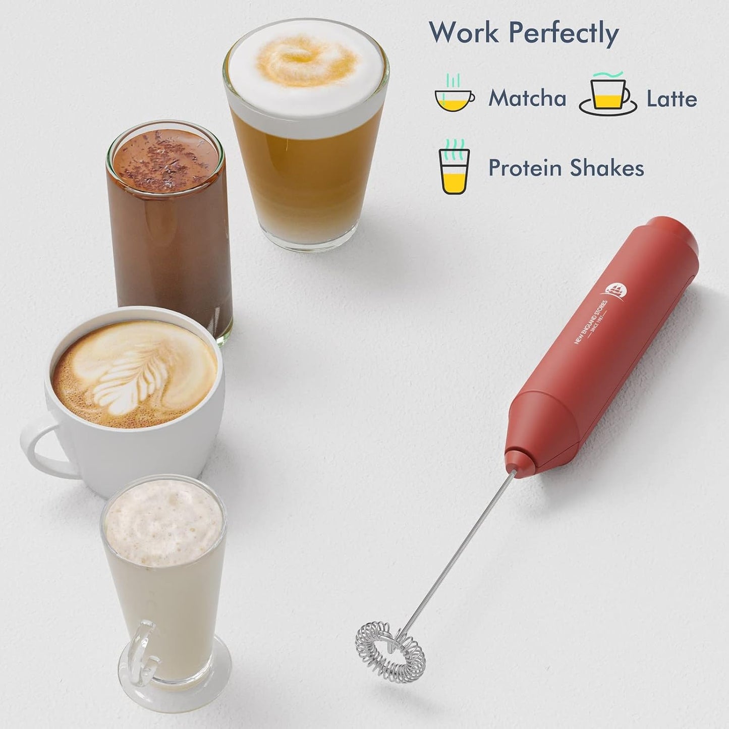 Powerful Milk Frother Wand - Mini Handheld Milk Frother with Stainless Steel Whisk - Battery-Powered Drink Mixer for Coffee, Lattes, Cappuccinos, Matcha - Coffee Enthusiasts Gift - Black