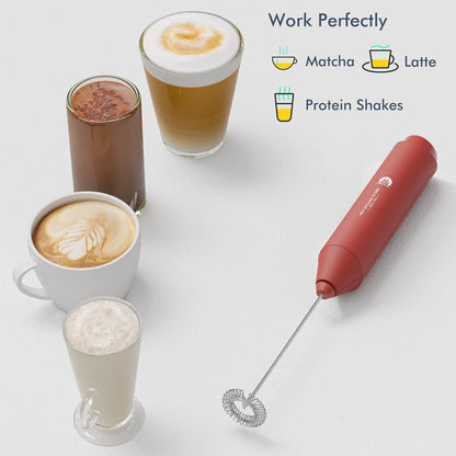 Powerful Milk Frother Wand - Mini Handheld Milk Frother with Stainless Steel Whisk - Battery-Powered Drink Mixer for Coffee, Lattes, Cappuccinos, Matcha - Coffee Enthusiasts Gift - Black