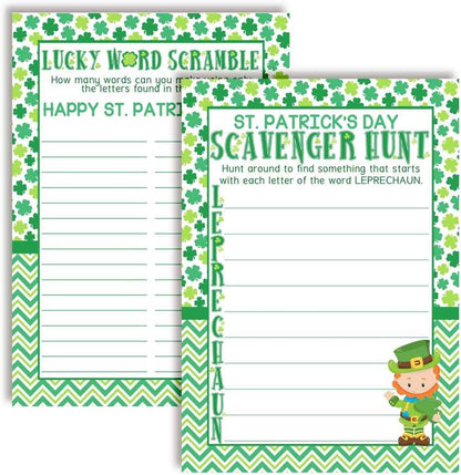 St. Patrick's Day Scavenger Hunt Word Scramble Holiday Fill In Game Cards, Ten 5" x 7" Fill In The Blank Cards by AmandaCreation