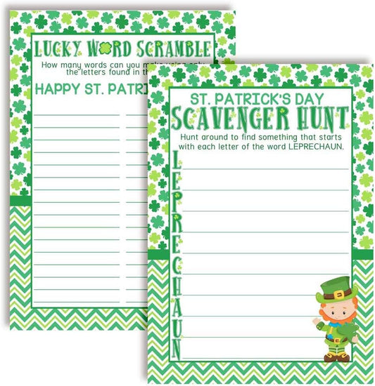 St. Patrick's Day Scavenger Hunt Word Scramble Holiday Fill In Game Cards, Ten 5" x 7" Fill In The Blank Cards by AmandaCreation
