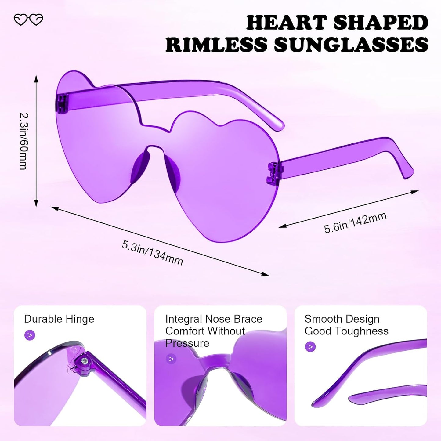 Matcheck 16 Heart Shaped Rimless Sunglasses Transparent Candy Colored Glasses Frameless Party Eyewear for Women