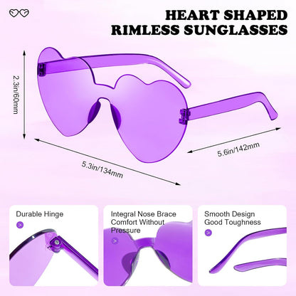 Matcheck 16 Heart Shaped Rimless Sunglasses Transparent Candy Colored Glasses Frameless Party Eyewear for Women